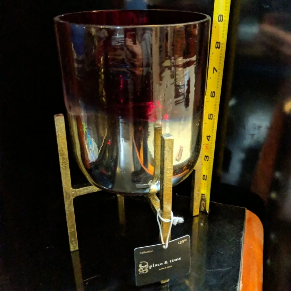 NWT red candle holder w/base